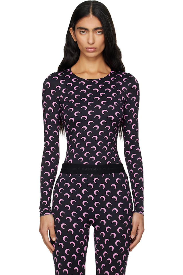 Marine Serre Черная футболка с длинным рукавом из переработанного трикотажа с изображением луны
Marine Serre Черная футболка с длинным рукавом из переработанного трикотажа с изображением луны