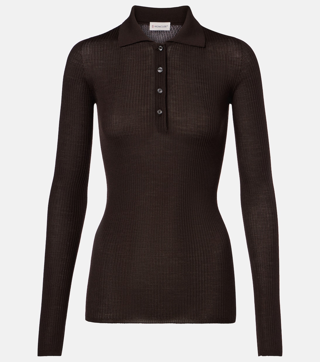 Вязаный поло из шерсти с рубчиками Moncler, коричневый
Вязаный поло из шерсти с рубчиками Moncler, коричневый