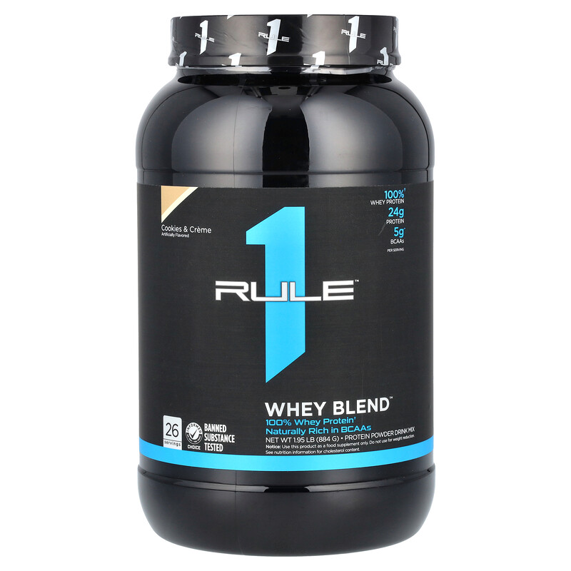 Rule One Proteins, Whey Blend, протеиновая смесь для приготовления напитка, печенье и крем, 884 г (1,95 фунта)
Rule One Proteins, Whey Blend, протеиновая смесь для приготовления напитка, печенье и крем, 884 г (1,95 фунта)