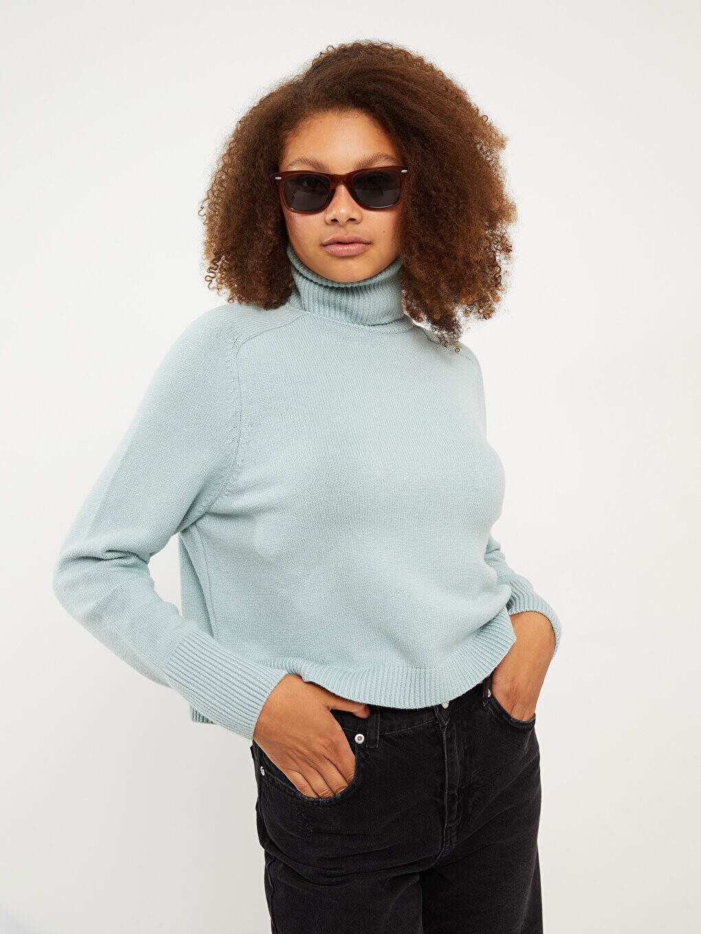 Однотонный женский трикотажный свитер с водолазкой и длинными рукавами LCW Casual, пастель мята 
Однотонный женский трикотажный свитер с водолазкой и длинными рукавами LCW Casual, пастель мята