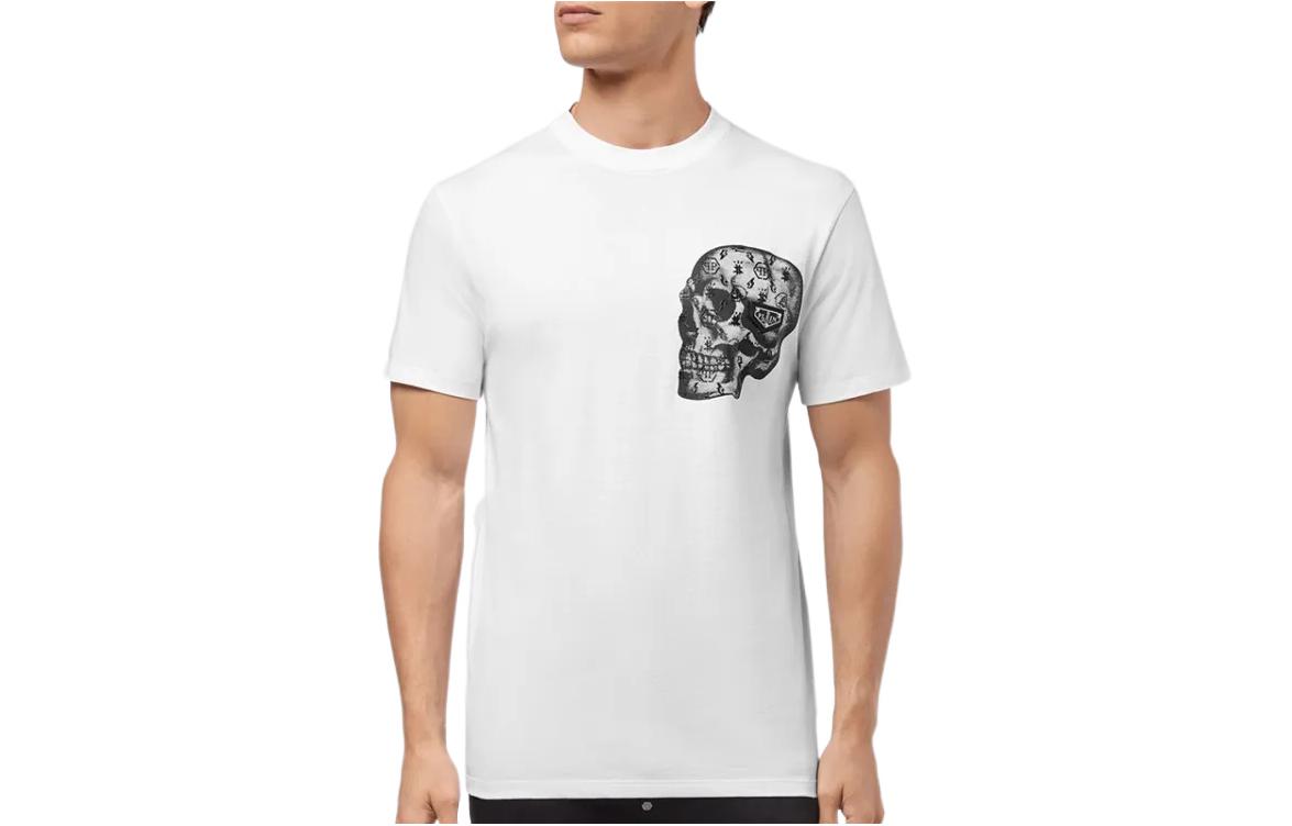 Футболка из хлопкового микса с принтом черепа PHILIPP PLEIN, белая 
Футболка из хлопкового микса с принтом черепа PHILIPP PLEIN, белая