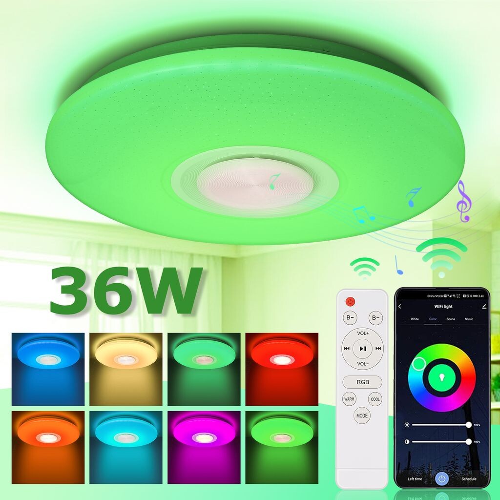 Riossad 36W светодиодный потолочный светильник RGB Bluetooth музыкальная потолочная лампа с регулируемой яркостью динамик с дистанционным управлением, белый
Riossad 36W светодиодный потолочный светильник RGB Bluetooth музыкальная потолочная лампа с регулируемой яркостью динамик с дистанционным управлением, белый