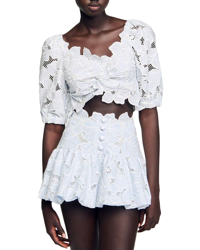 Розарий Кружевной Короткий Топ Sandro, синий 
Розарий Кружевной Короткий Топ Sandro, синий