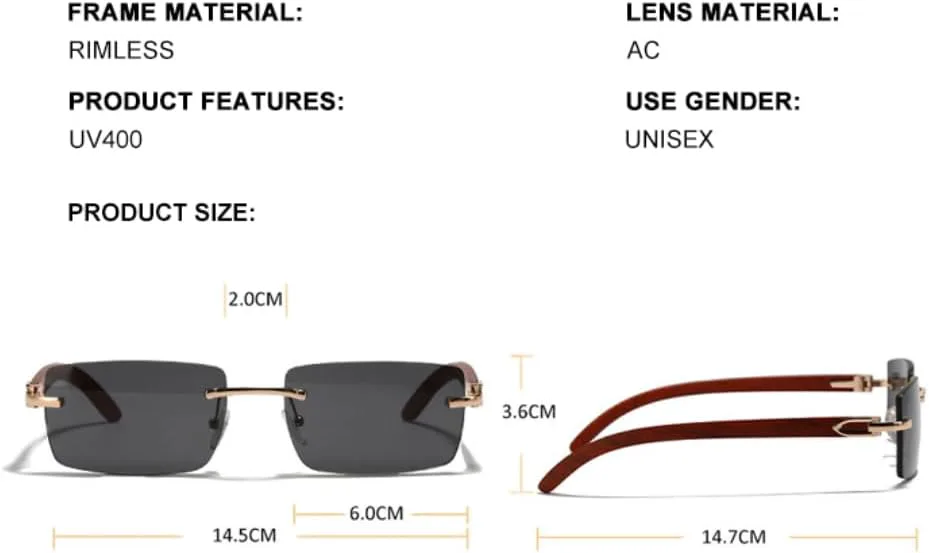 Ретро-модные солнцезащитные очки без оправы для женщин и мужчин, классический винтажный стиль, защита от УФ-излучения UV400, для активного отдыха VFDHN, Yellow
Ретро-модные солнцезащитные очки без оправы для женщин и мужчин, классический винтажный стиль, защита от УФ-излучения UV400, для активного отдыха VFDHN, Yellow