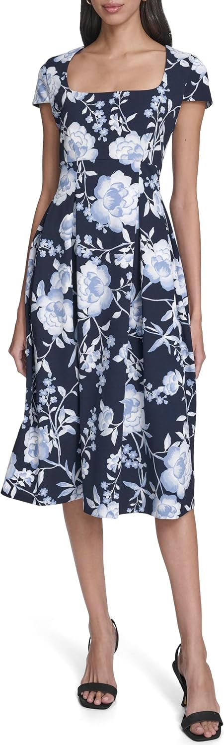 Женское платье миди Calvin Klein из крепа с короткими рукавами, Indigo Multi
Женское платье миди Calvin Klein из крепа с короткими рукавами, Indigo Multi