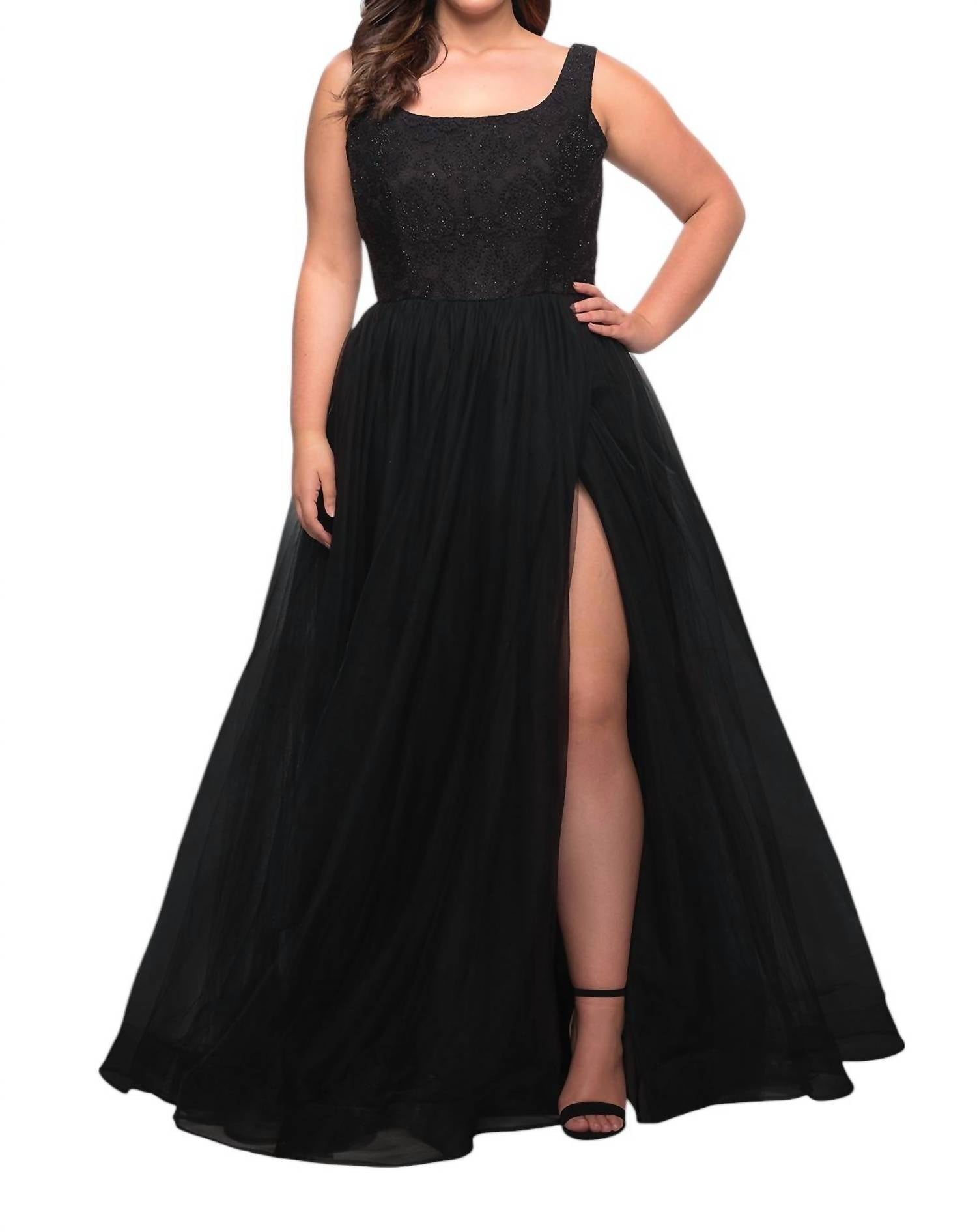 Пышное платье для выпускного вечера A-Line из тюля - Plus в черном цвете La Femme