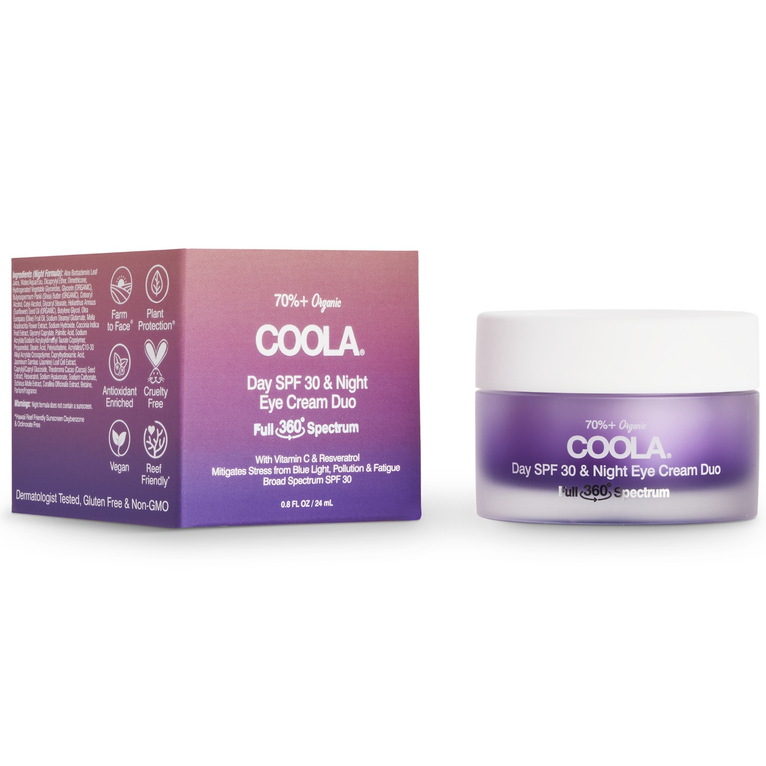 Крем для лица day spf 30 & night eye cream duo Coola, объем 30 мл
Крем для лица day spf 30 & night eye cream duo Coola, объем 30 мл