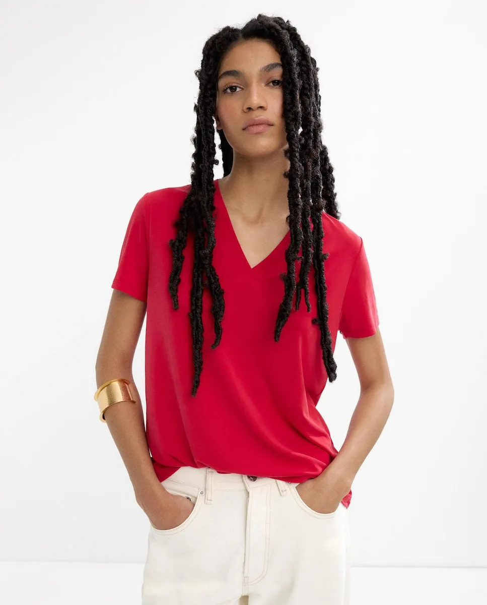 Женская футболка с V-образным вырезом Parfois, красный
Женская футболка с V-образным вырезом Parfois, красный