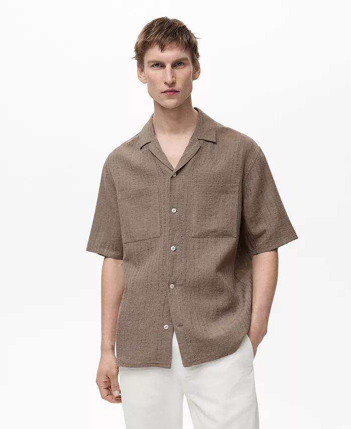 Мужская рубашка приталенного кроя из хлопковой смеси MANGO, коричневый/бежевый 
Мужская рубашка приталенного кроя из хлопковой смеси MANGO, коричневый/бежевый