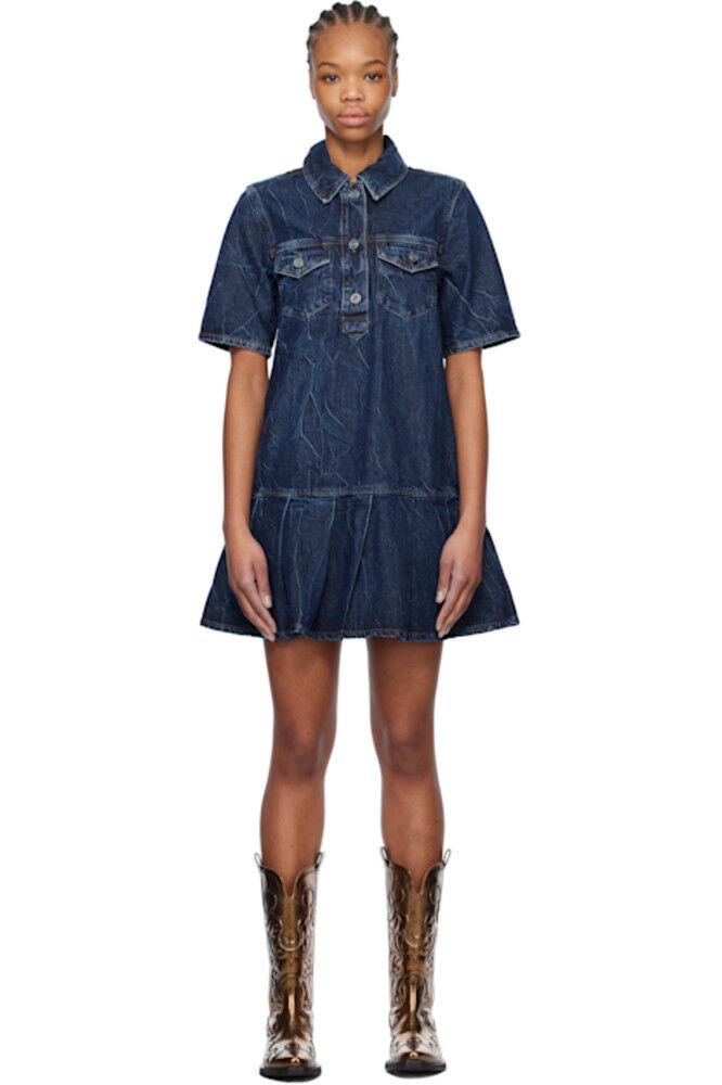 Синее мятое платье-мини Future Denim GANNI
Синее мятое платье-мини Future Denim GANNI