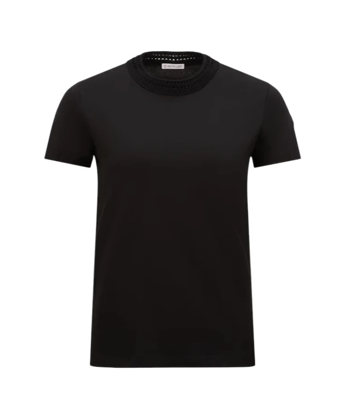 Вязаная хлопковая футболка с декоративными элементами. Moncler, черный
Вязаная хлопковая футболка с декоративными элементами. Moncler, черный