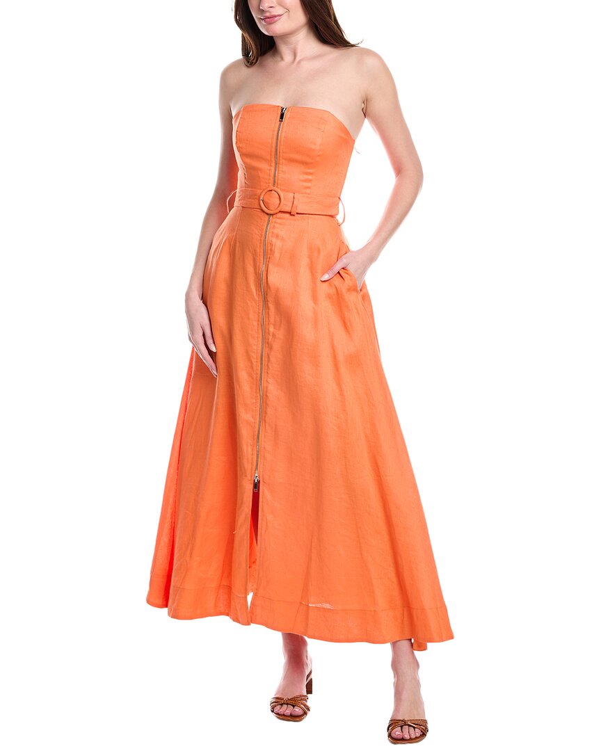 Николас Амалтея Бесплечевое платье миди с молнией спереди и поясом из льна Nicholas, оранжевый
