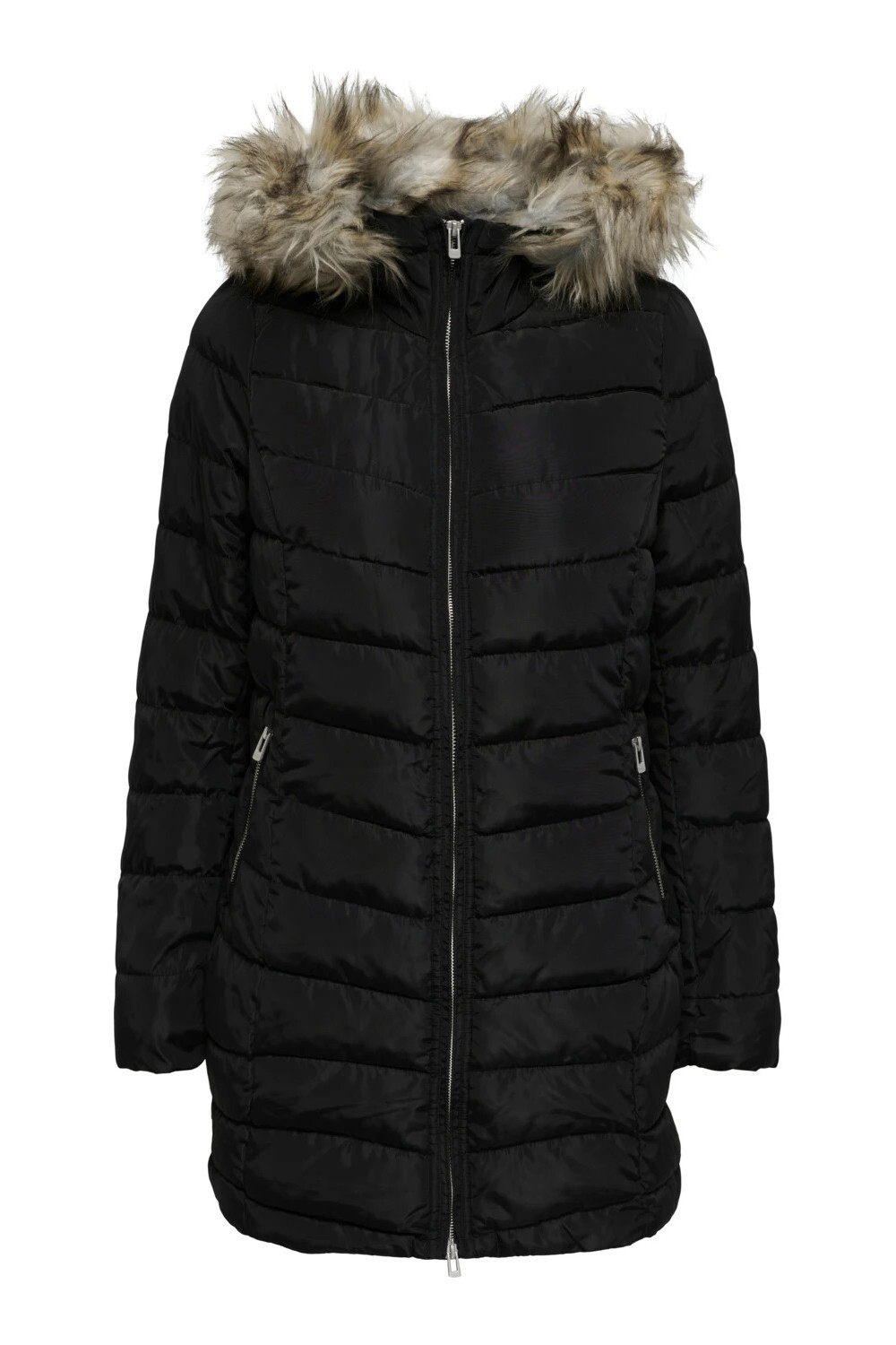 Куртка ONLY стеганая с меховым капюшоном, черный 
Куртка ONLY стеганая с меховым капюшоном, черный
