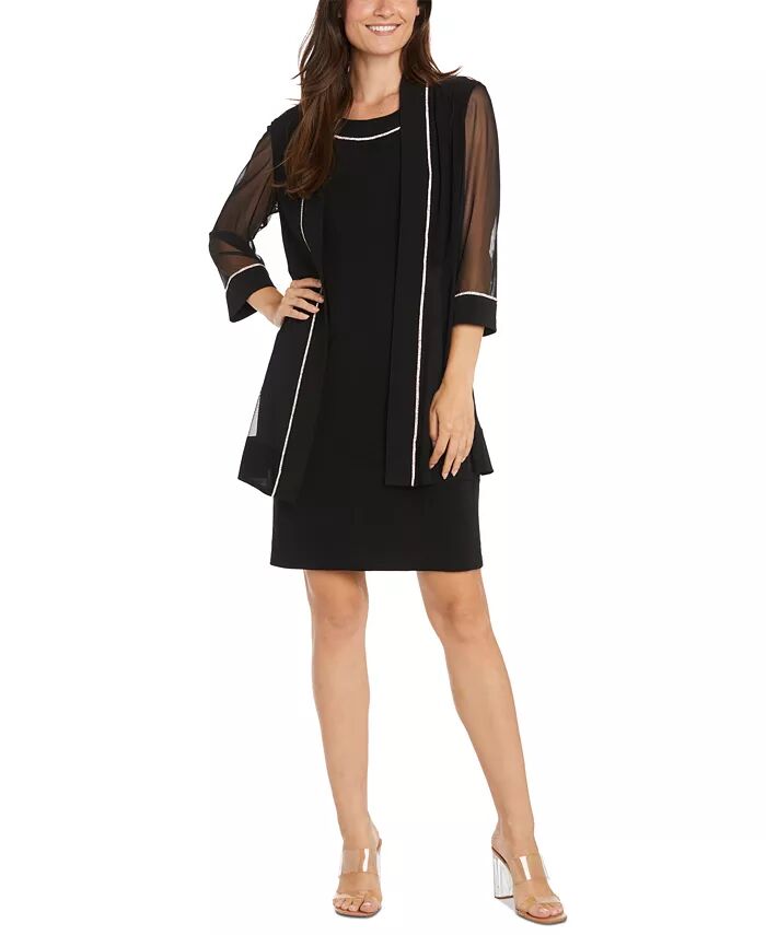 Женское платье-футляр из 2 предметов, отделанное стразами, и жакет с открытым передом R & M Richards, черный
Женское платье-футляр из 2 предметов, отделанное стразами, и жакет с открытым передом R & M Richards, черный