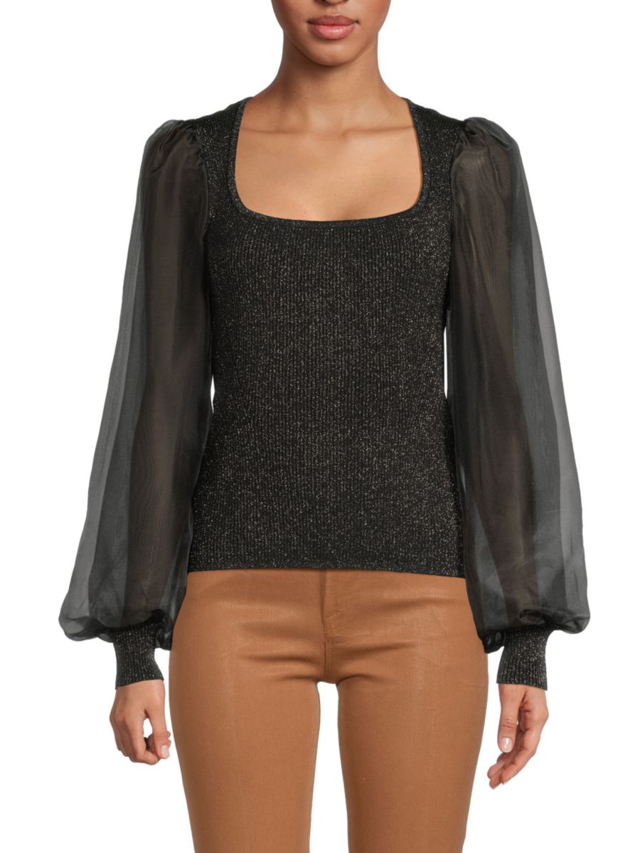 Блестящий топ с рукавами-буфами Design History, черный
Блестящий топ с рукавами-буфами Design History, черный