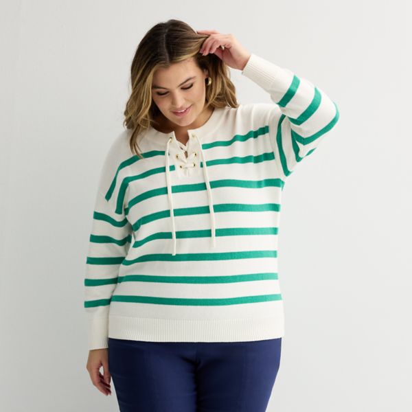 Вязаный свитер большого размера со шнуровкой и спущенным плечом Croft & Barrow, цвет green mariner stripe
Вязаный свитер большого размера со шнуровкой и спущенным плечом Croft & Barrow, цвет green mariner stripe