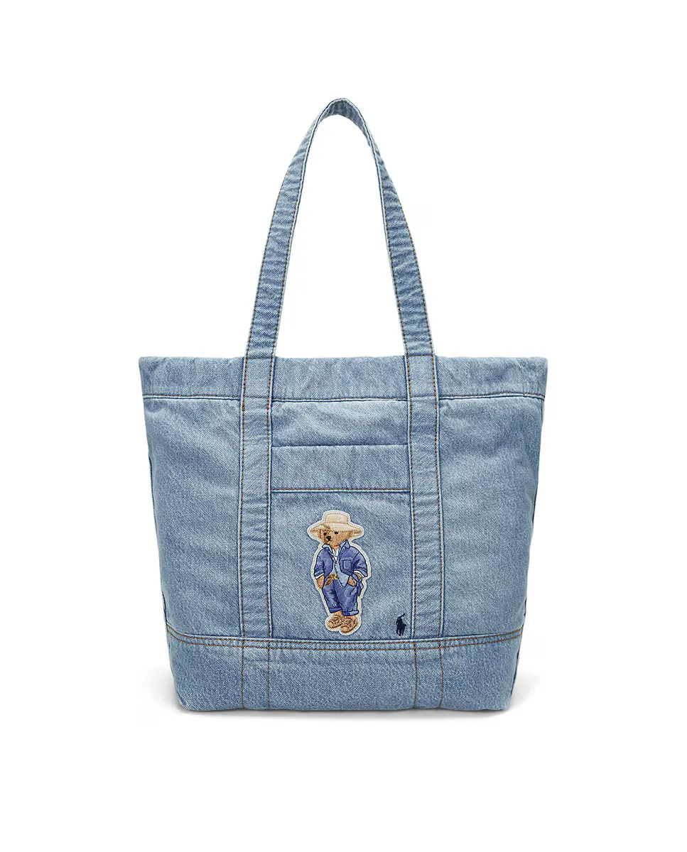 Сумка-тоут из денима и хлопка с изображением медведя поло Polo Ralph Lauren, светло-голубой
Сумка-тоут из денима и хлопка с изображением медведя поло Polo Ralph Lauren, светло-голубой