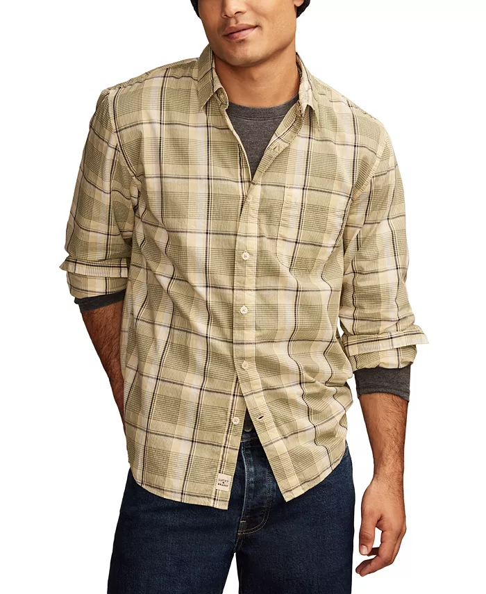 Мужская однокарманная рубашка с длинным рукавом из поплина в клетку Lucky Brand, желтый 
Мужская однокарманная рубашка с длинным рукавом из поплина в клетку Lucky Brand, желтый