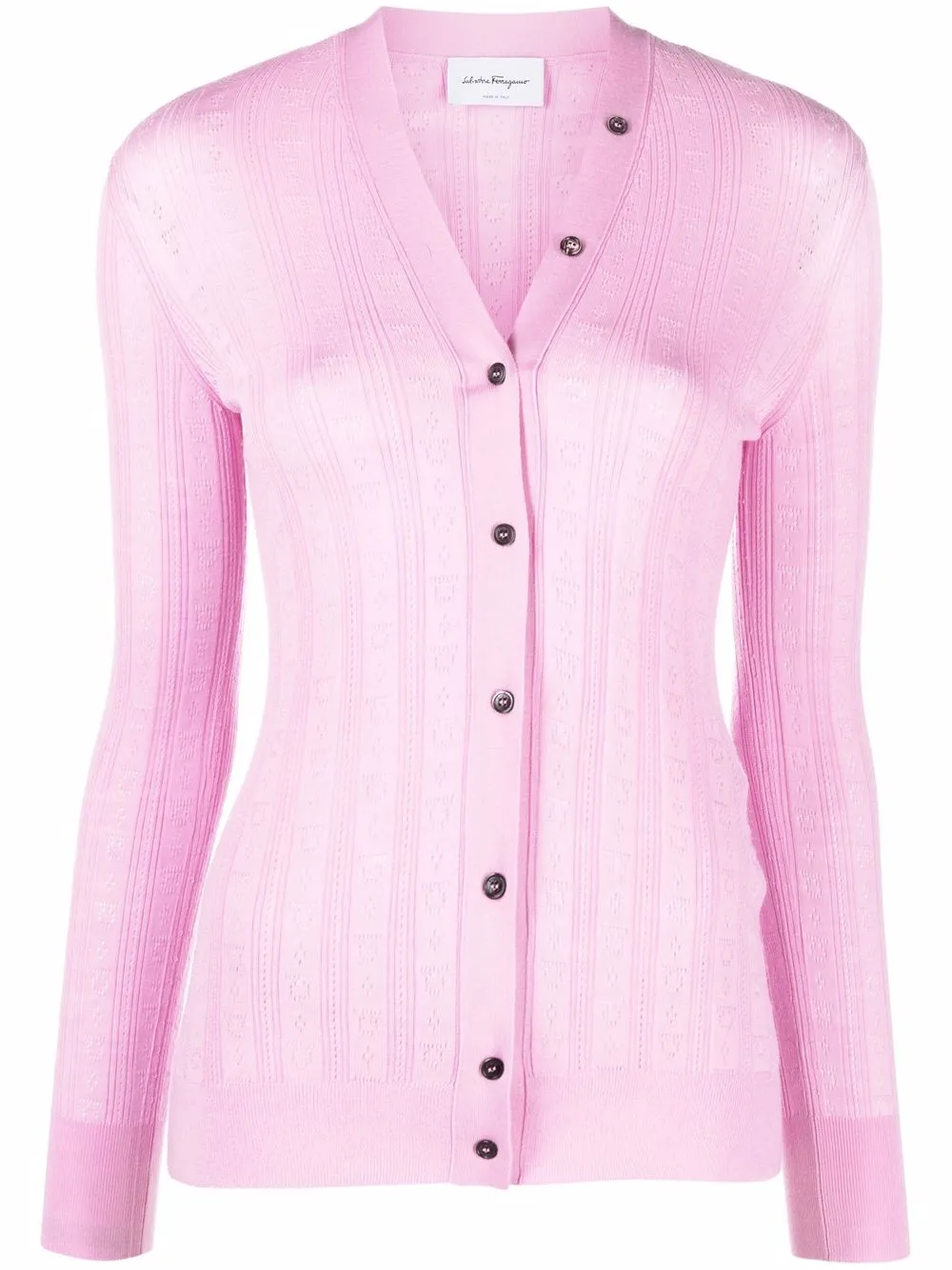 Вязаный кардиган с декором Gancini Ferragamo, розовый
Вязаный кардиган с декором Gancini Ferragamo, розовый