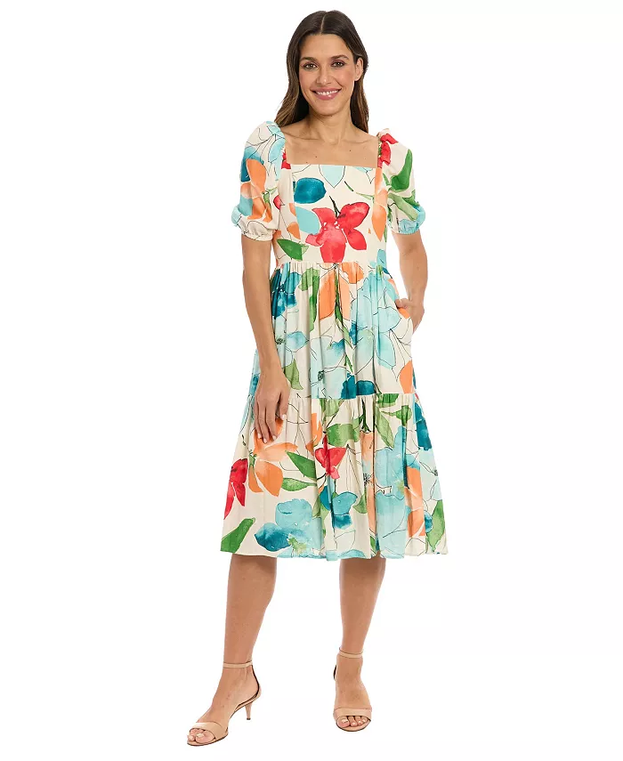 Женское миди-платье с квадратным вырезом и присборенным рукавом в цветочном принте London Times, мультиколор
Женское миди-платье с квадратным вырезом и присборенным рукавом в цветочном принте London Times, мультиколор