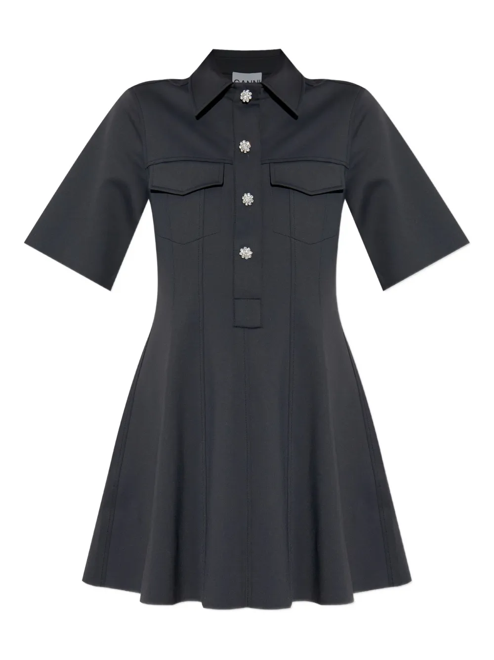 Декорированное мини-платье с короткими рукавами GANNI, черный 
Декорированное мини-платье с короткими рукавами GANNI, черный