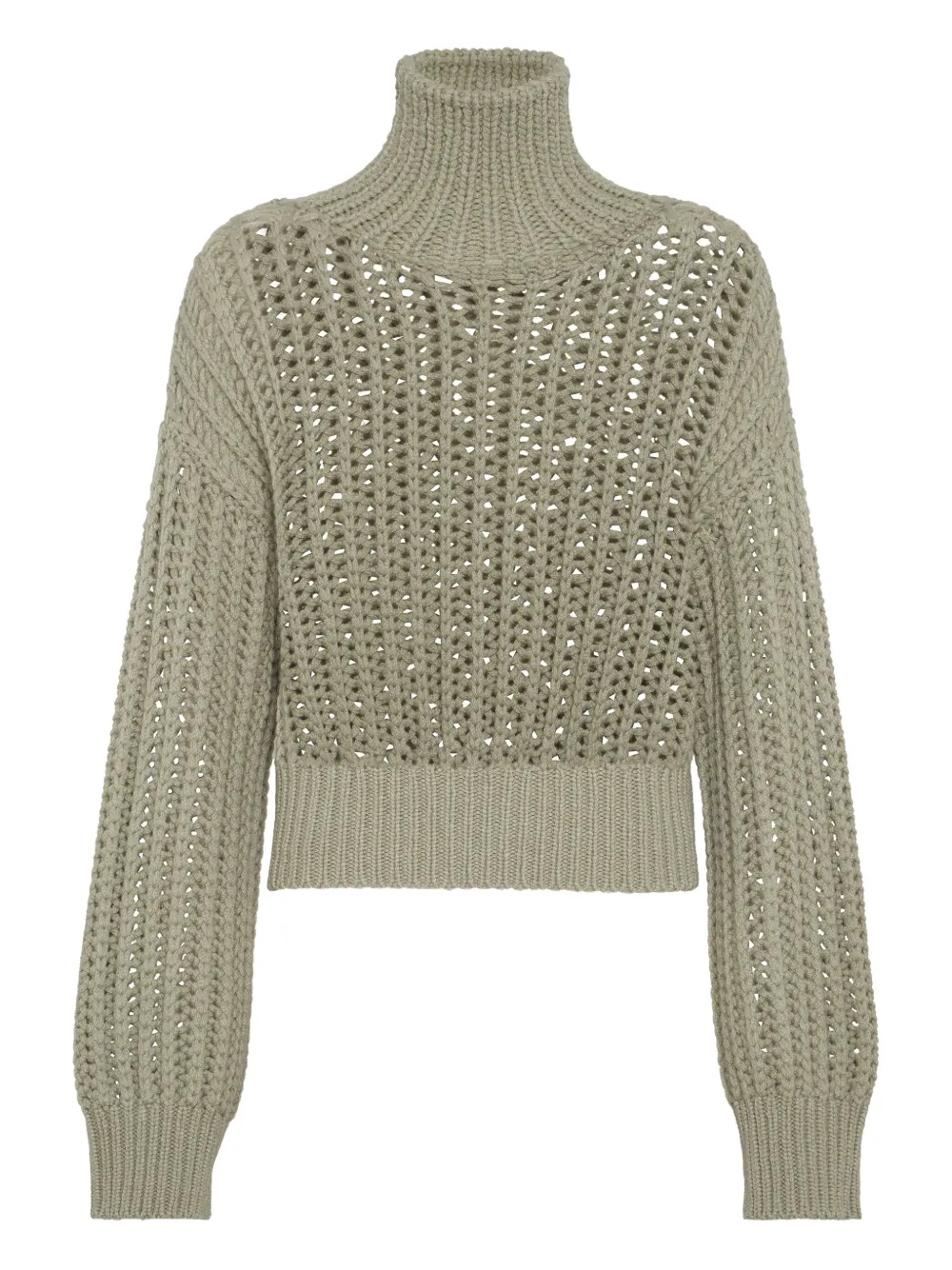 Кашемировый свитер с высоким воротником Brunello Cucinelli, зеленый 
Кашемировый свитер с высоким воротником Brunello Cucinelli, зеленый