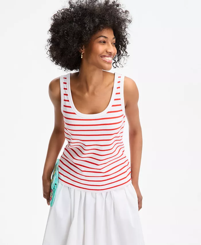 Женская хлопковая полосатая майка с круглым вырезом On 34th, красный
Женская хлопковая полосатая майка с круглым вырезом On 34th, красный