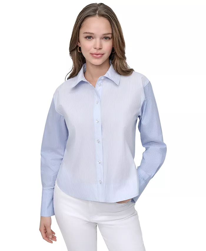 Женская укороченная рубашка с длинным рукавом и пуговицами спереди DKNY Jeans, синий 
Женская укороченная рубашка с длинным рукавом и пуговицами спереди DKNY Jeans, синий