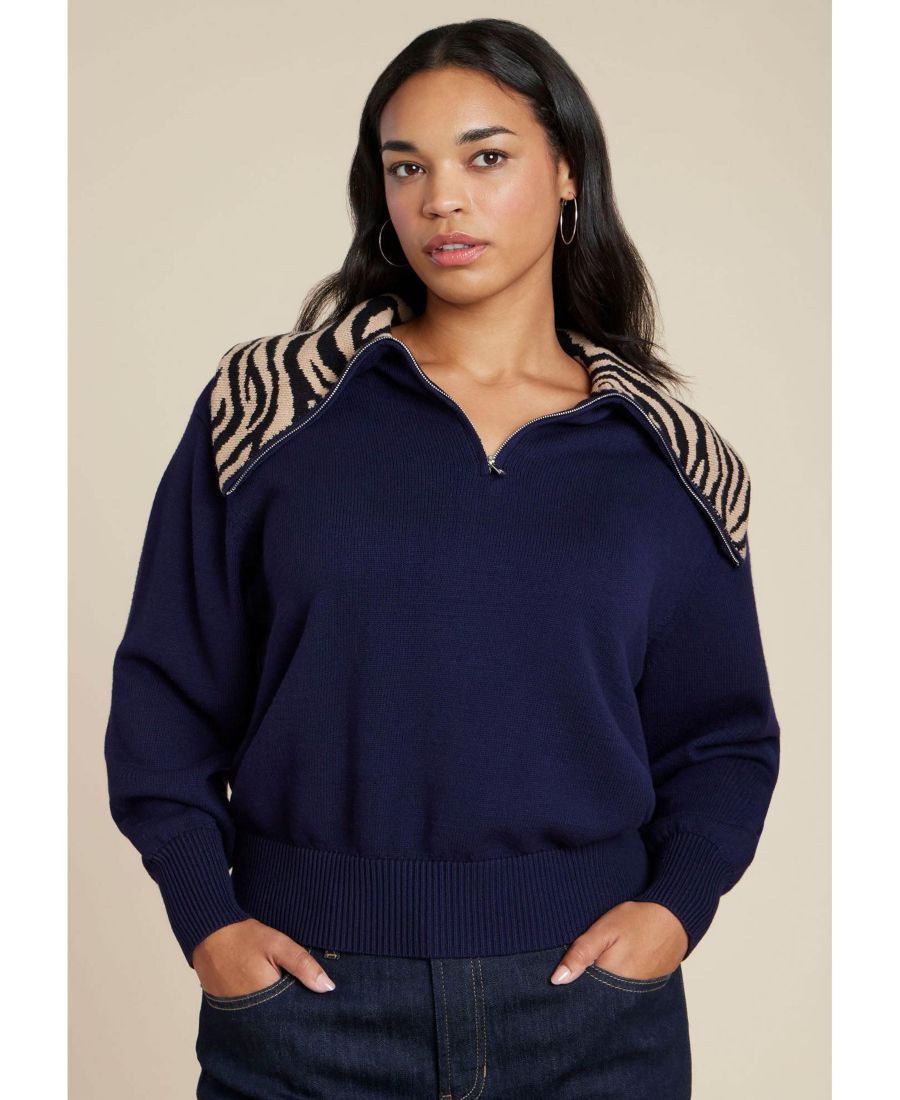 Женский свитер с воротником с животным принтом ELOQUII, Navy with animal
Женский свитер с воротником с животным принтом ELOQUII, Navy with animal