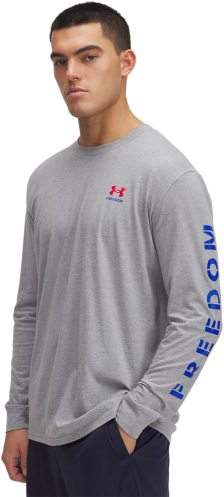 Мужская футболка с длинным рукавом с изображением флага свободы от Under Armour, (035) Steel Light Heather/Royal
Мужская футболка с длинным рукавом с изображением флага свободы от Under Armour, (035) Steel Light Heather/Royal