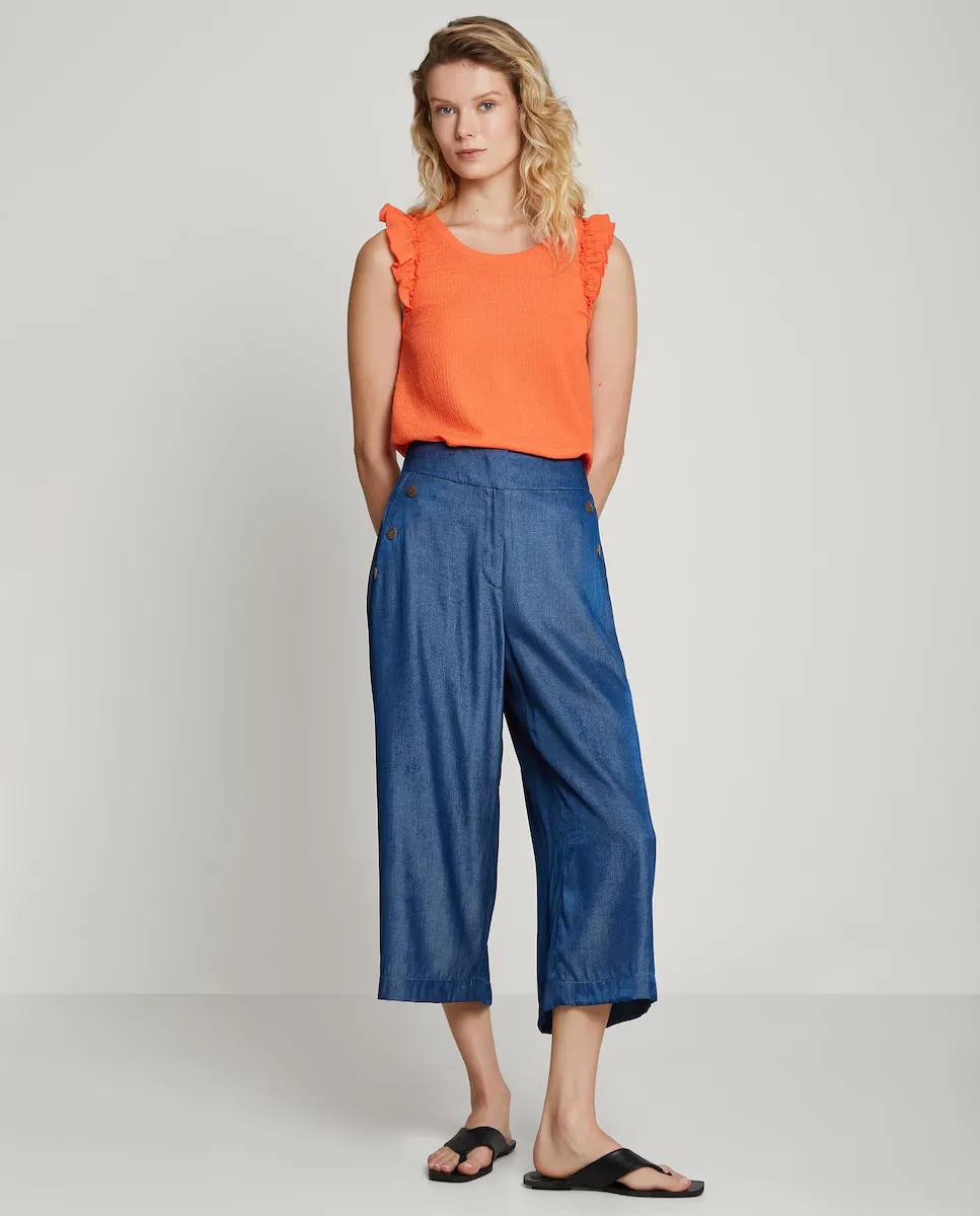 Женские струящиеся укороченные брюки с пуговицами Trucco, синий
Женские струящиеся укороченные брюки с пуговицами Trucco, синий