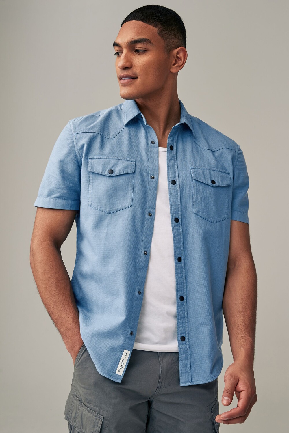 Рубашка в стиле вестерн с короткими рукавами из 100% хлопка с текстурой Next, синий