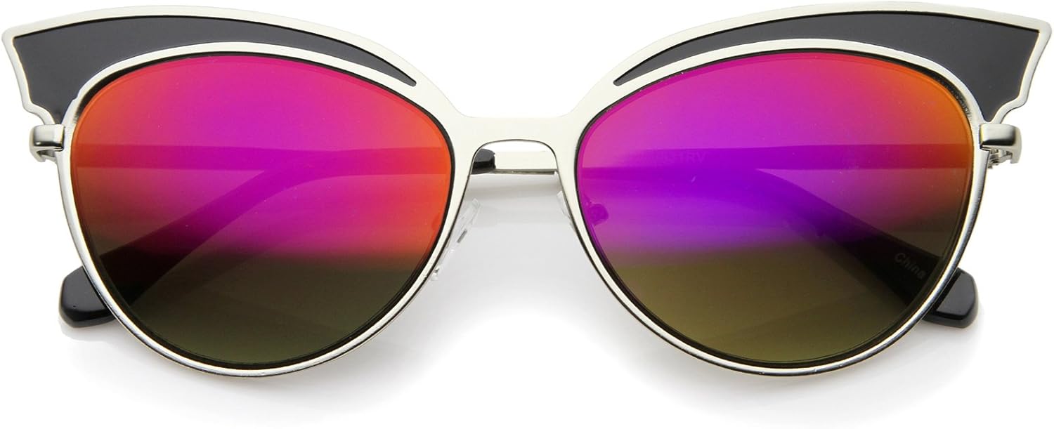 Женские двухцветные солнцезащитные очки zeroUV увеличенного размера с металлическими зеркальными линзами в форме «кошачьих глаз», диаметр линз 57 мм, Black-silver / Magenta Mirror
Женские двухцветные солнцезащитные очки zeroUV увеличенного размера с металлическими зеркальными линзами в форме «кошачьих глаз», диаметр линз 57 мм, Black-silver / Magenta Mirror