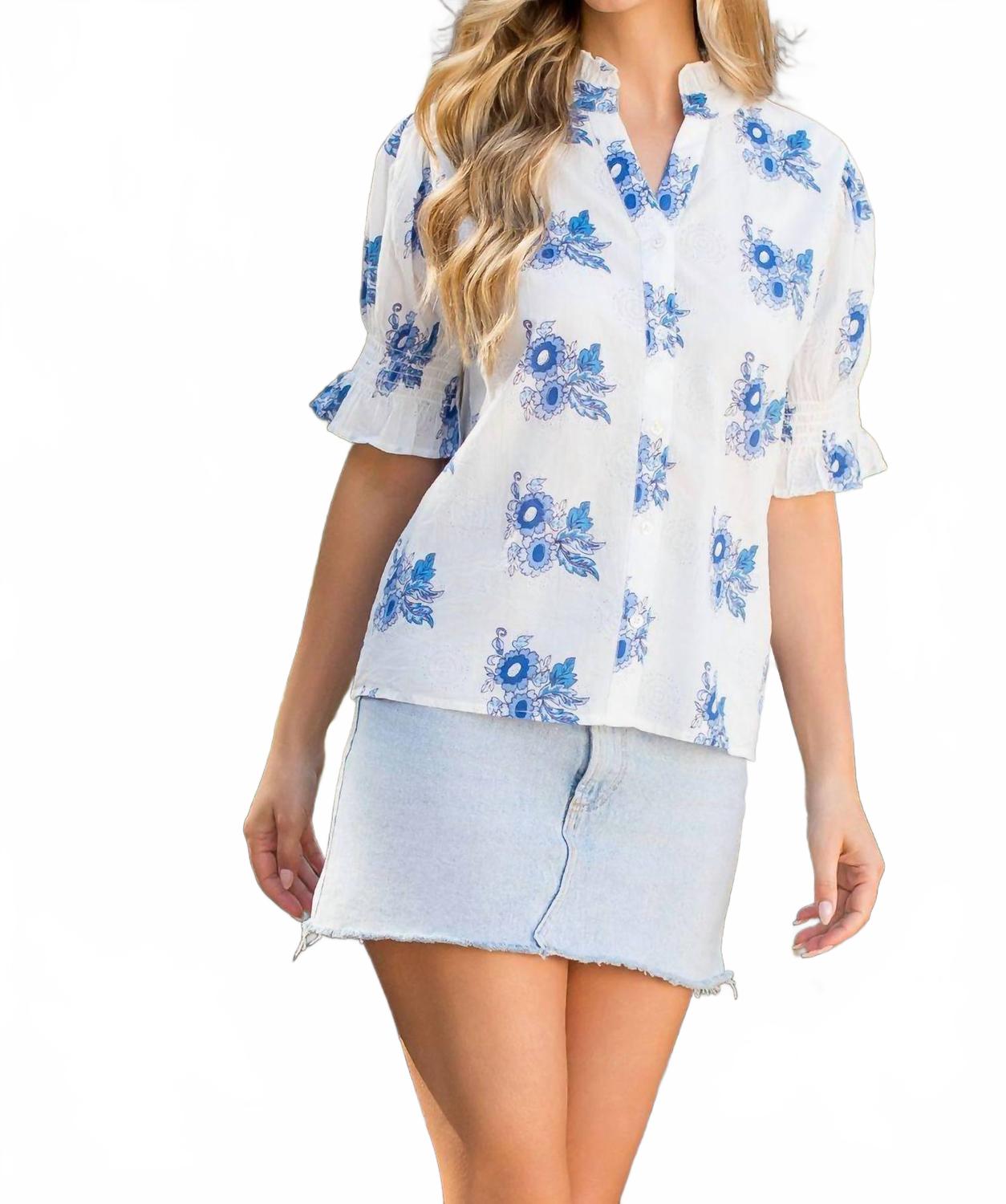 Синяя и белая блузка с коротким рукавом в цветочном принте THML
Синяя и белая блузка с коротким рукавом в цветочном принте THML