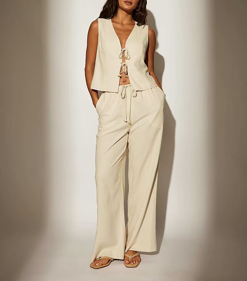 Пляжные брюки South Beach Laies из льняной смеси, классические брюки бежевого цвета.
Пляжные брюки South Beach Laies из льняной смеси, классические брюки бежевого цвета.