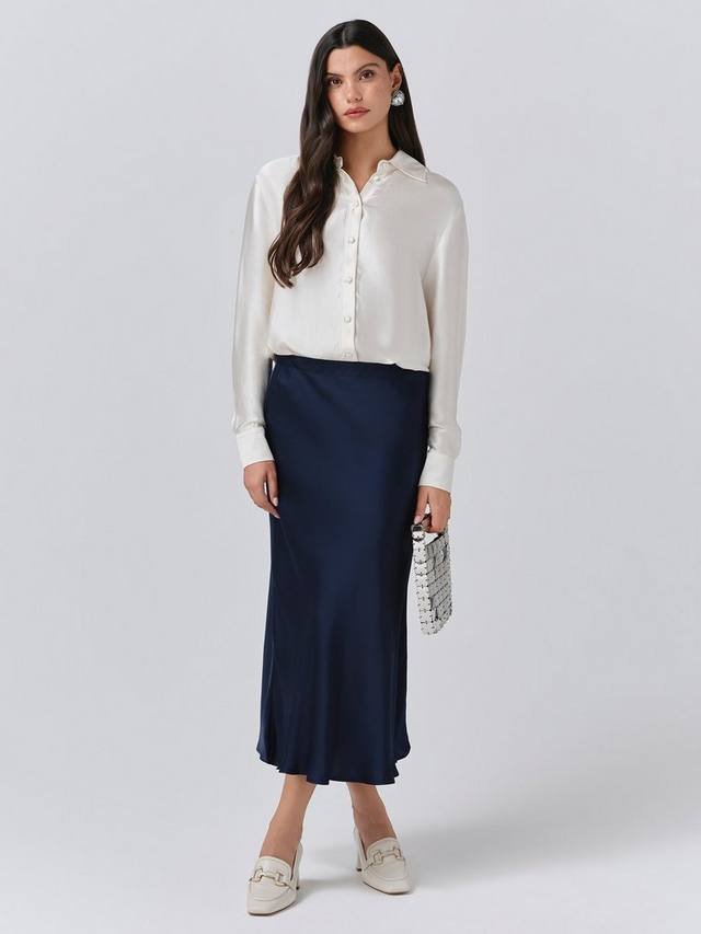 Сатиновая юбка-полусолнце Luna с косым кроем Ghost, Navy
Сатиновая юбка-полусолнце Luna с косым кроем Ghost, Navy