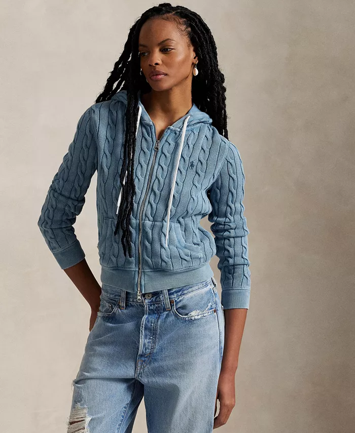 Женский хлопковый свитер с капюшоном и молнией на всю длину, вязка «косами» Polo Ralph Lauren, синий
Женский хлопковый свитер с капюшоном и молнией на всю длину, вязка «косами» Polo Ralph Lauren, синий