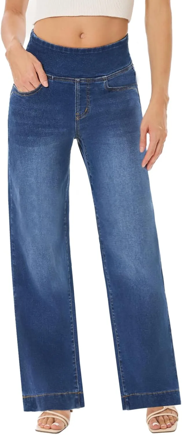 Джинсы женские широкие на резинке, High Waisted, Tummy Control, с карманами UCOOLYN
Джинсы женские широкие на резинке, High Waisted, Tummy Control, с карманами UCOOLYN