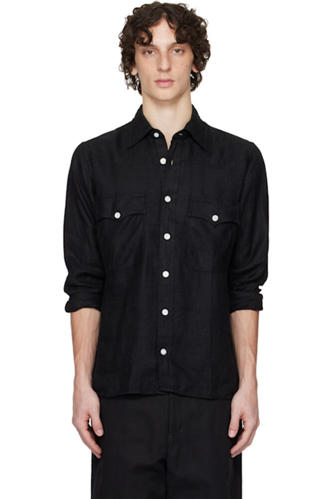 Черная рубашка в стиле вестерн с двумя карманами Drake's
Черная рубашка в стиле вестерн с двумя карманами Drake's