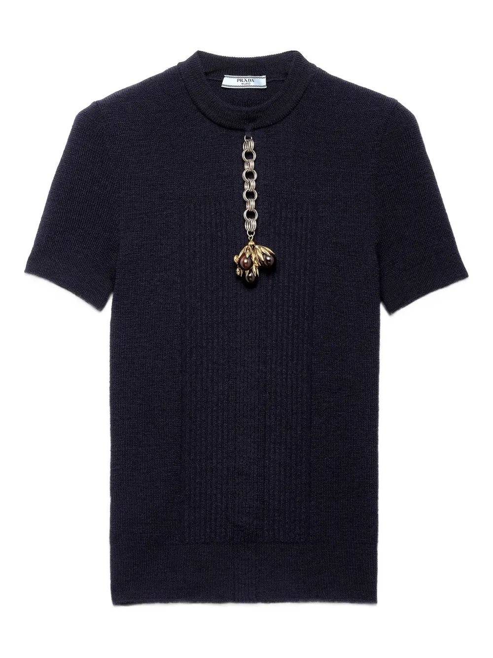 Рифленый свитер с украшением в виде подвески Prada, синий
Рифленый свитер с украшением в виде подвески Prada, синий