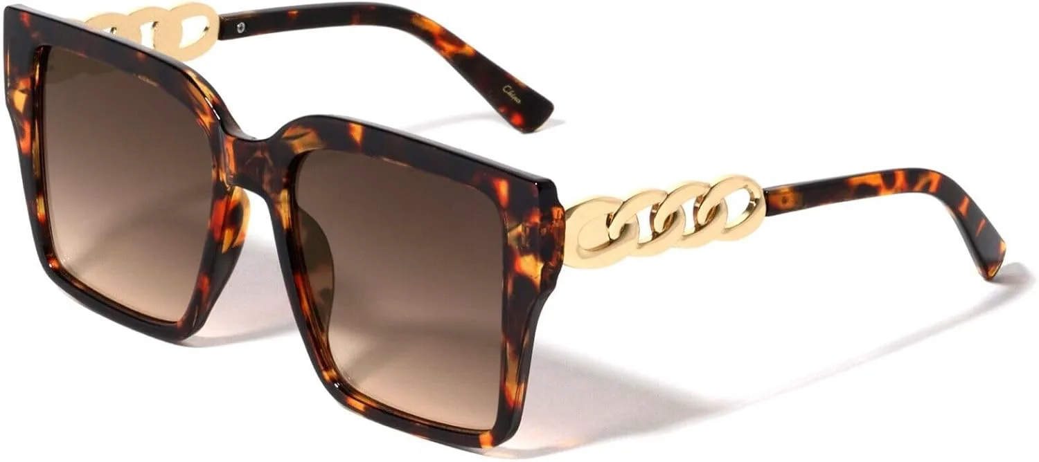 Женские солнцезащитные очки Dweebzilla с квадратной золотой цепочкой в кубинском стиле, увеличенного размера, Tortoise & Gold Frame - Brown Gradient Lenses
Женские солнцезащитные очки Dweebzilla с квадратной золотой цепочкой в кубинском стиле, увеличенного размера, Tortoise & Gold Frame - Brown Gradient Lenses