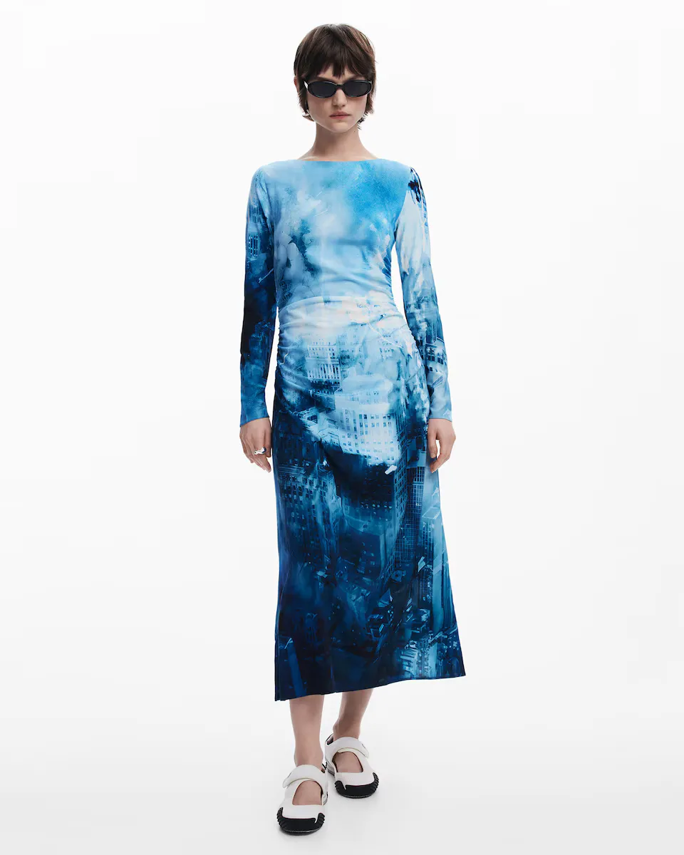 Длинное платье с пейзажным принтом Desigual, синий
Длинное платье с пейзажным принтом Desigual, синий
