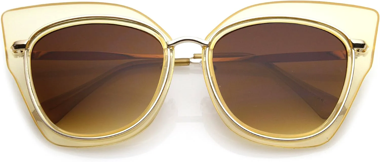 zeroUV - Женские солнцезащитные очки большого размера "кошачий глаз" с металлической отделкой, тонкими дужками и плоскими линзами 57 мм, Creme Gold / Amber
zeroUV - Женские солнцезащитные очки большого размера "кошачий глаз" с металлической отделкой, тонкими дужками и плоскими линзами 57 мм, Creme Gold / Amber