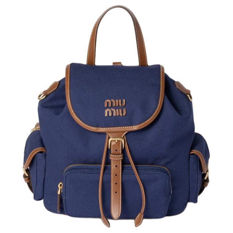 MIU MIU Хлопковый рюкзак женский васильковый и коньячный 
MIU MIU Хлопковый рюкзак женский васильковый и коньячный