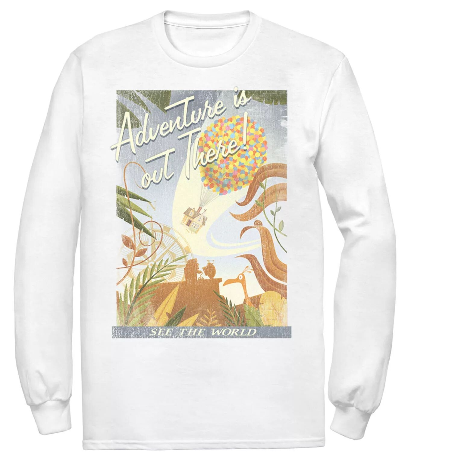 Мужская винтажная футболка с потертостями Disney/Pixar Up Poster Licensed Character, белый 
Мужская винтажная футболка с потертостями Disney/Pixar Up Poster Licensed Character, белый