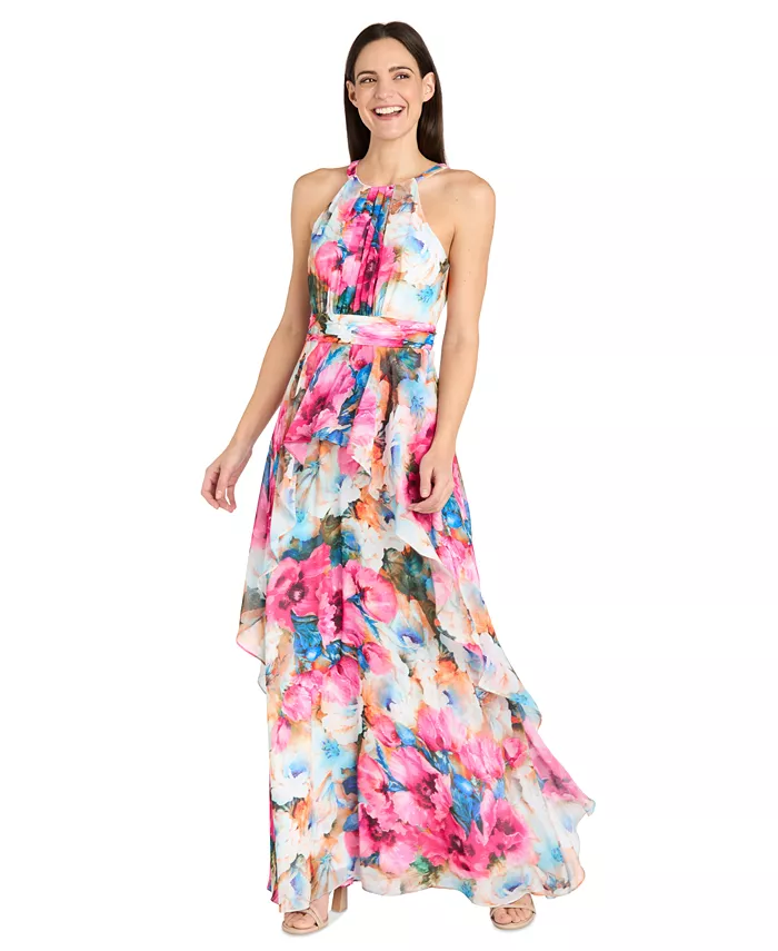 Женское платье-халтер с рюшами и цветочным принтом из шифона R & M Richards, розовый
Женское платье-халтер с рюшами и цветочным принтом из шифона R & M Richards, розовый