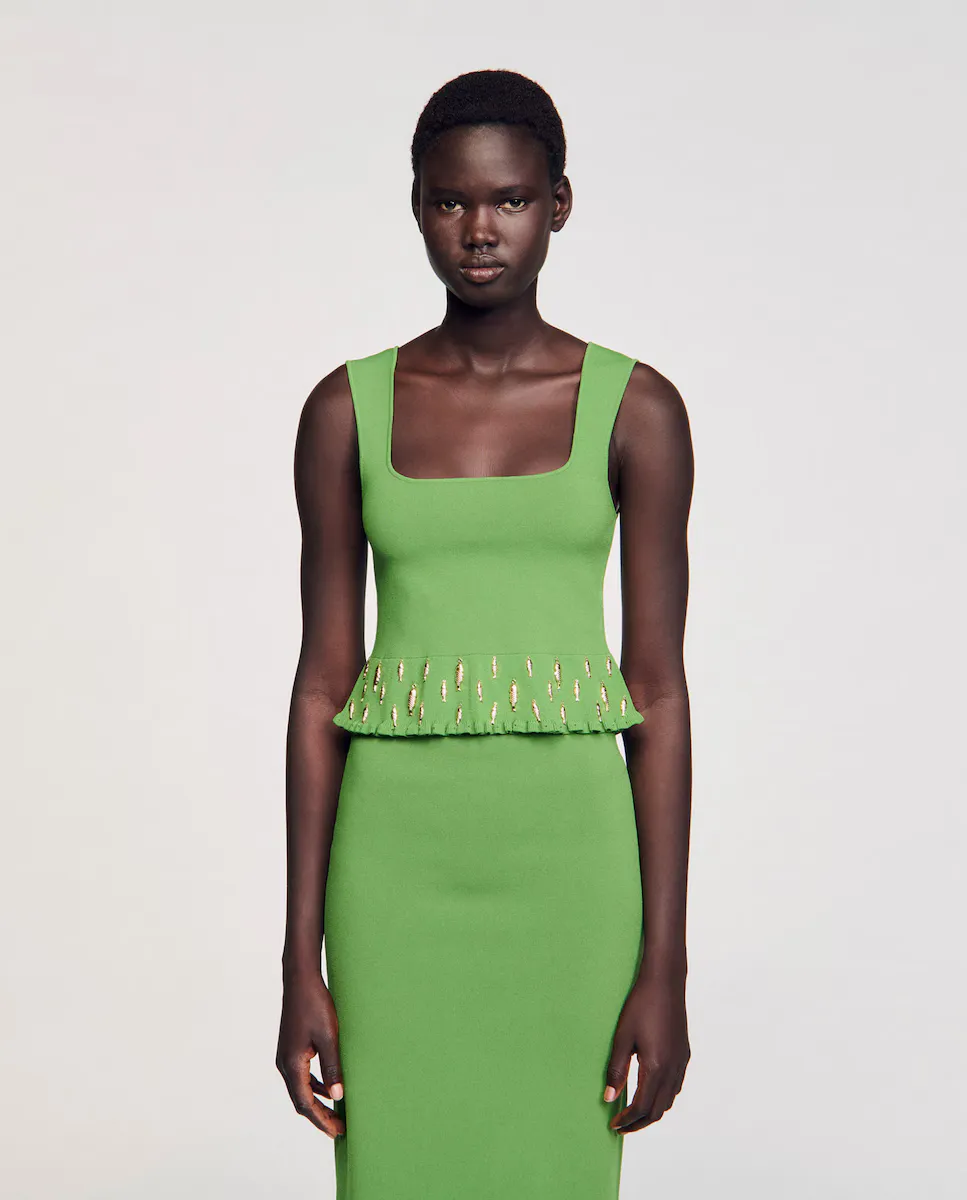 Женский вязаный топ с подвесками Sandro, зеленый
Женский вязаный топ с подвесками Sandro, зеленый