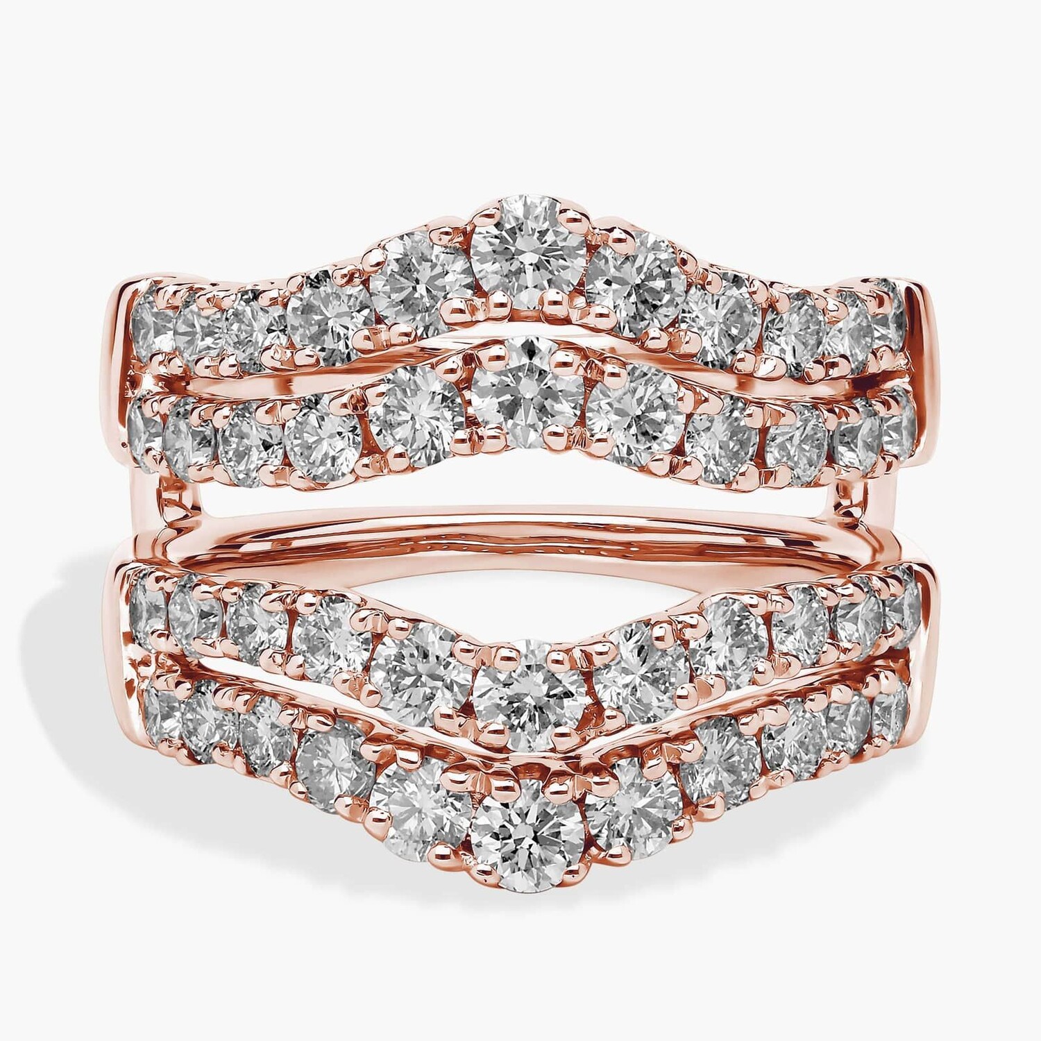 Кольцо с двумя рядами бриллиантов в крапановой оправе из 18-каратного розового золота (2 карата). Blue Nile