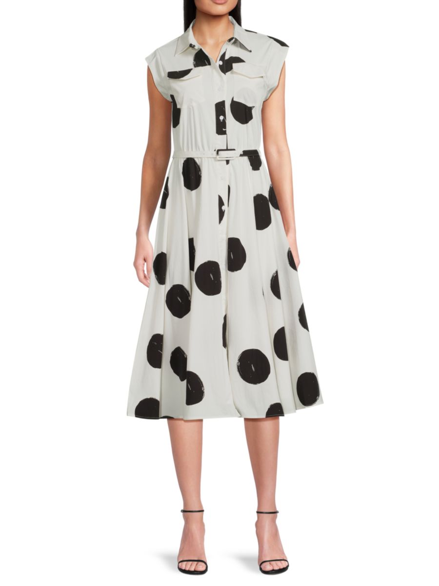 Платье-рубашка миди в горошек T Tahari, цвет Ivory Black
Платье-рубашка миди в горошек T Tahari, цвет Ivory Black