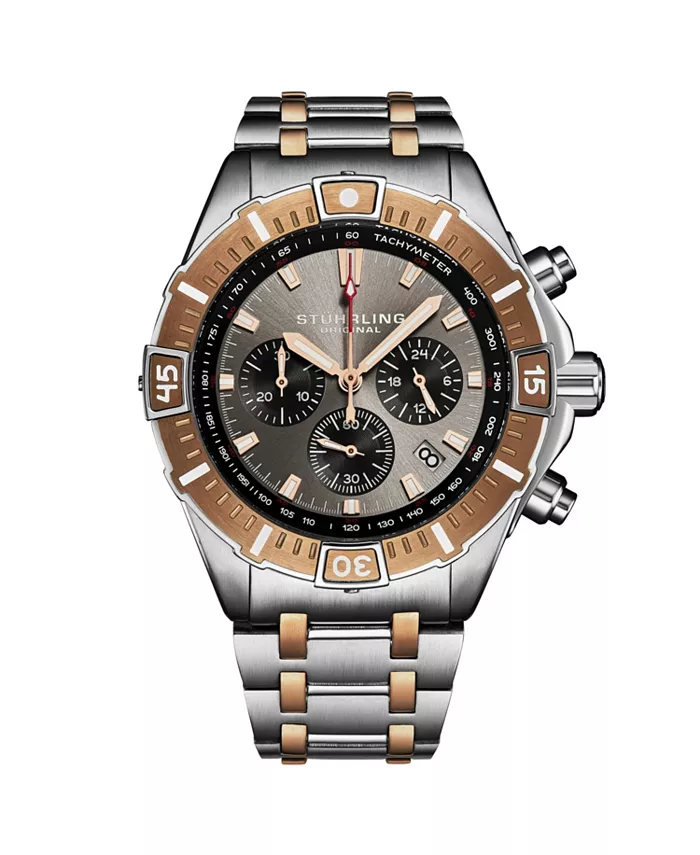 1022 Мужские часы-хронограф с кварцевым механизмом, циферблатом цвета оружейной стали, черными дополнительными циферблатами, черным безелем, двухцветным браслетом из нержавеющей стали, водонепроницаемостью 50 м Stuhrling, серебряный
1022 Мужские часы-хронограф с кварцевым механизмом, циферблатом цвета оружейной стали, черными дополнительными циферблатами, черным безелем, двухцветным браслетом из нержавеющей стали, водонепроницаемостью 50 м Stuhrling, серебряный